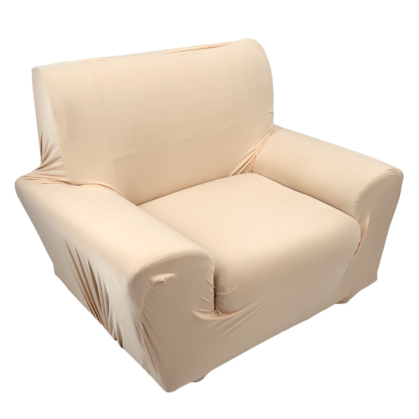Beige Stretchbar Soffaöverdrag i Plysch med Enfärgad Design