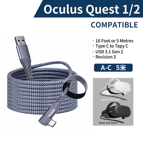Oculus Quest 2 Link Cable 5m USB 3.0 -pikalatauskaapeleille