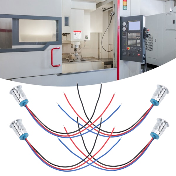 4-delt Vandafvisende LED-indikatorlys Sæt - Fælles Anode Industrielle Kontrolkomponenter, 12mm, 110-220V, Rød og Blå Red and Blue