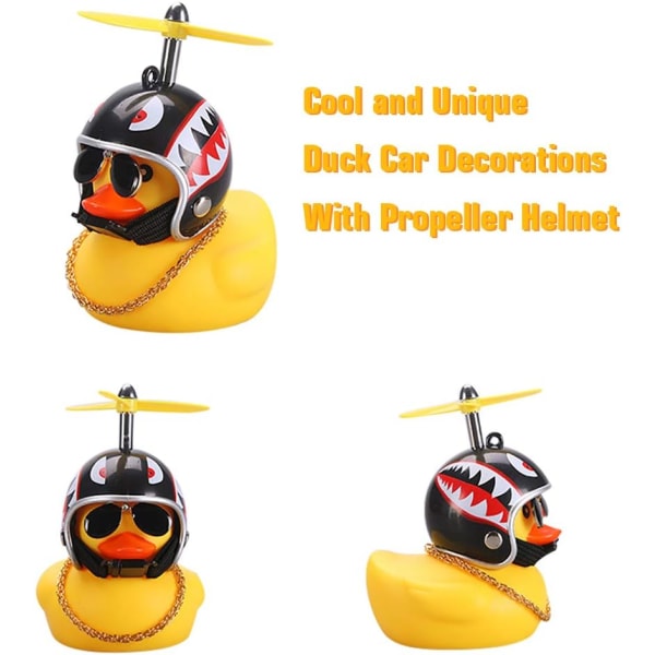 Rubber Duck Toy Car Ornaments Yellow Duck Car Dashboard Decorations Cool Glasses Duck with Propeller Helmet Shark Shark