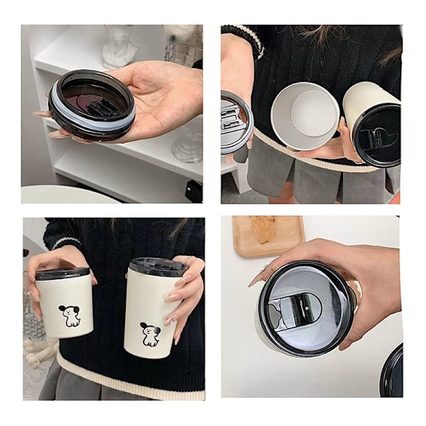 Isolerad kopp i frostat rostfritt stål med lock - 360 ml söt valpdesign Termosmugg för kaffe och vatten