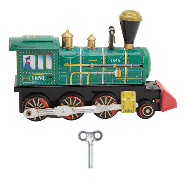 Vintage Håndlaget Tinplate Clockwork Lokomotiv Leke – Retro Opptrekkstog for Samlere, Gaver, Fester og Bursdager Green