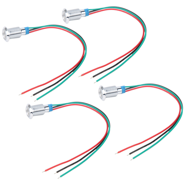 4 Sæt Vandtætte 2-Farvede Fælles Katode 10mm Fortrådede Runde LED'er (Rød og Grøn) - 3-6V Red and Green