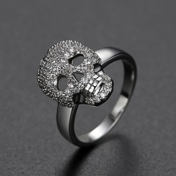 Punk farverig CZ Skeleton Devil Ring white 8