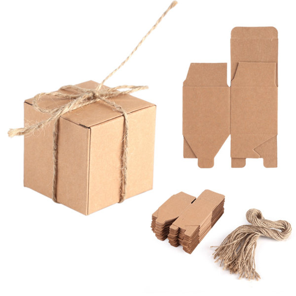 50 stk Retro Brune Foldbare Slikæsker med Snøretov - Lille Kvadratisk Design 50PCS