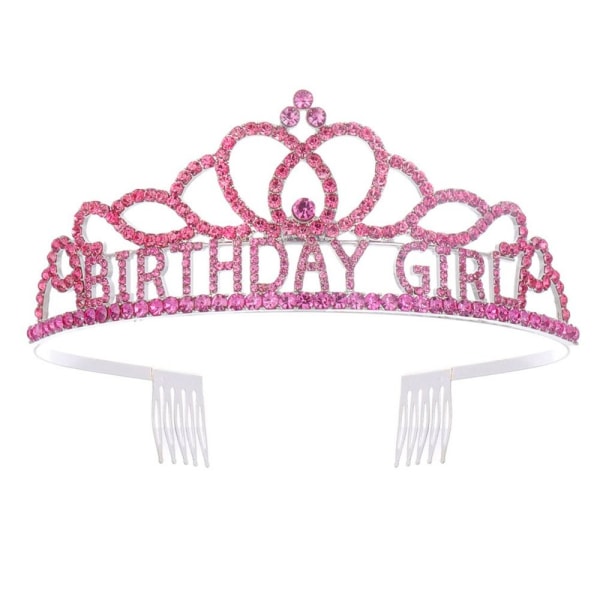 Fødselsdagskrone Tiara Krystal Rhinestone Krone PINK Pink