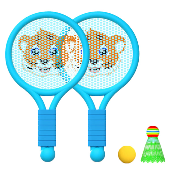 Lättvikts Badmintonracket Set för Barn - Rolig Inne/Ute Leksak för Pojkar och Flickor 3-7 År - Blå Tiger Design