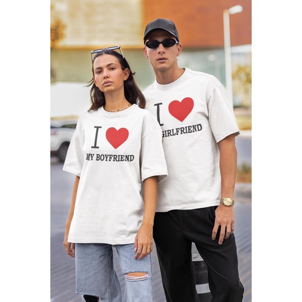 I love y boyfriend eller girlfriend t-shirt tryck unisex M Med  - Love boyfriend