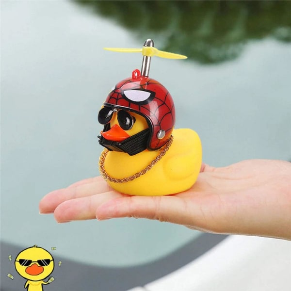 Rubber Duck Toy Car Ornaments Yellow Duck Car Dashboard Decorations Cool Glasses Duck with Propeller Helmet Spiderman Spiderman