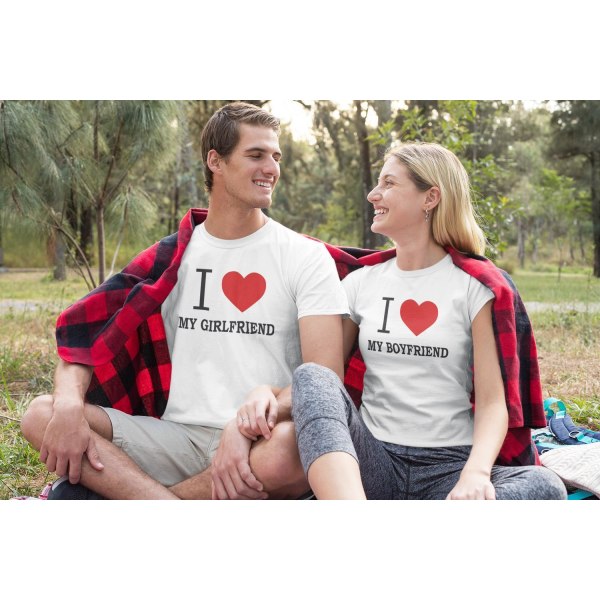I love my boyfriend eller girlfriend t-shirt tryck unisex XXL XXL - Love girlfriend