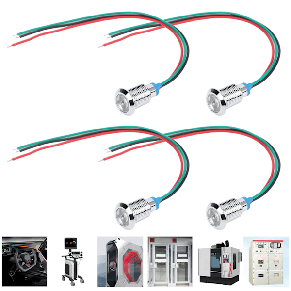 4 Sarjaa Esijohdotettuja Pyöreitä Vedenkestäviä 10 mm Metalli LED-valoja Kaksivärinen Indikaattori (Punainen ja Vihreä) Yhteinen Katodi 12-24V Red and Green