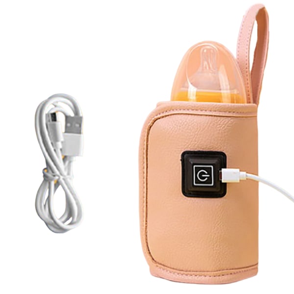 Bærbar sutteflaskevarmer, USB-opladningsflaskevarmer Baby med termostat Pink Læder Pink Leather