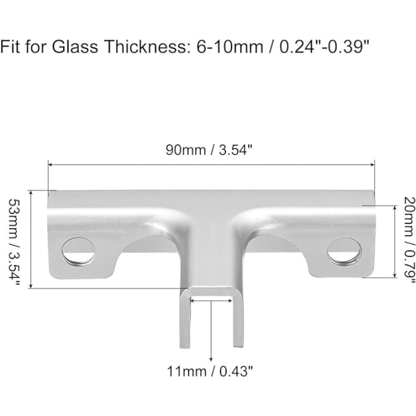 【Lixiang Store】 4-delt glasholder, T-formet glasholder Glasstøttebeslag til vitrineskabe i glas, akvarier 11MM-13MM