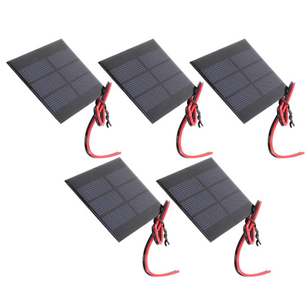 5-pack Mini Solpanel Battericellmodul med 30 cm Kabel - 60 x 80 x 3 MM, DC 0.65W, 1.5V