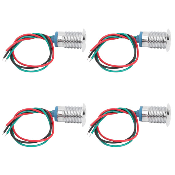 4 Sæt Forudkablede Vandtætte Runde LED'er - Dobbelt Farve (Rød og Grøn) Fælles Anode Elektrode, 12V/24V, 12mm