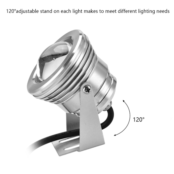 2V 10W RGB Vandtæt LED Spotlight til Akvarier, Pools og Haver - Under Vand Sølv Design