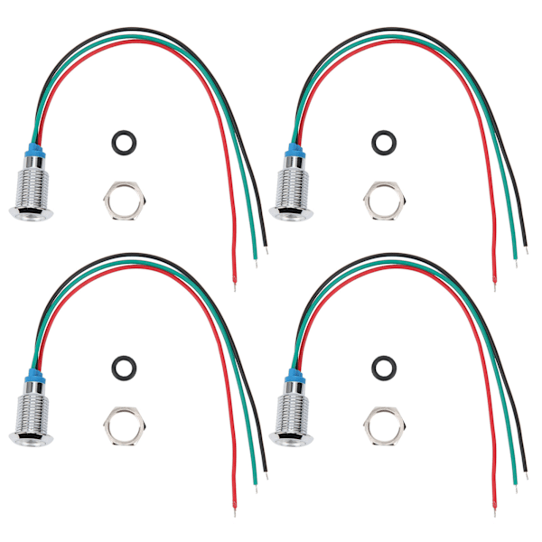 4 Sæt Forudkablede Runde Vandtætte 10mm Metal LED'er Dobbelt Farveindikator (Rød og Grøn) Fælles Katode 12-24V Red and Green