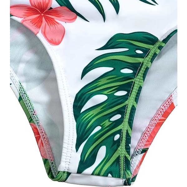 Trooppinen kukkainen korkeavyötäröinen uimapuku, jossa cover , 3-osainen uimapuku, pehmustettu bikini- set (M Green Pink Floral M