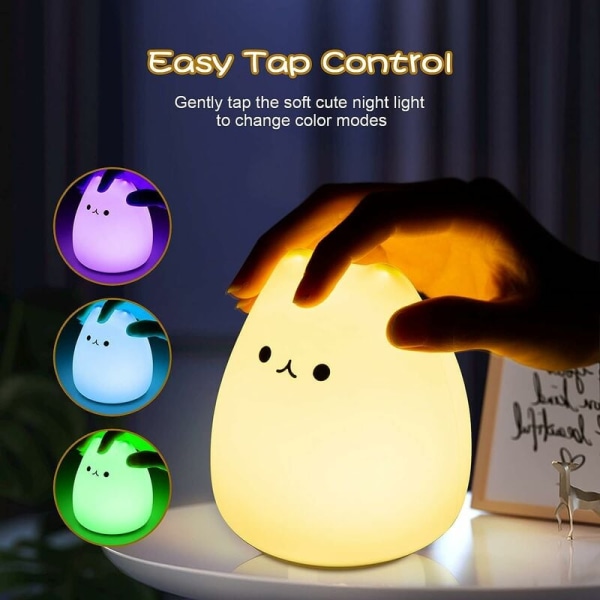 Cat LED nattlampe, batteridrevet silikon Sød katte barnrumslampe med varmvitt og 7 farver andningslägen for barn-HARRY