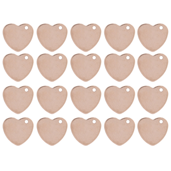 20 stk DIY Hjerteformede Kjæledyr ID-Tags i Rustfritt Stål for Hunder & Katter - Roségull - 0,5 x 0,6 tommer med Hull 20pcs HoleRose Gold