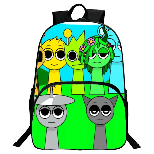 Student Sprunki Vanntett Skolesekk med Frontlomme Slitesterk Casual Ryggsekk Lett Canvas Ryggsekk for Barn