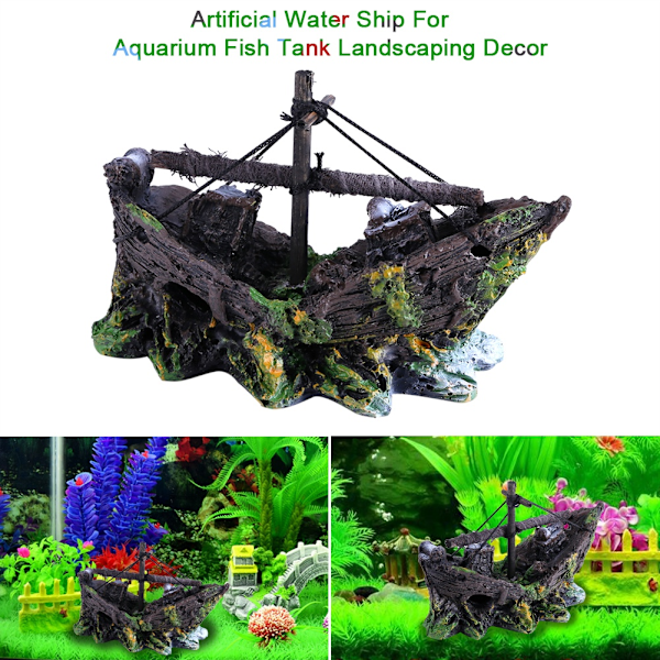Kunstig Harpiksbåt Ornament for Akvarium Fiske Tank Landskapsforming Dekor