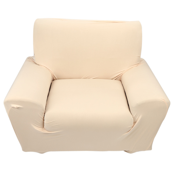 Beige Stretchbar Soffaöverdrag i Plysch med Enfärgad Design