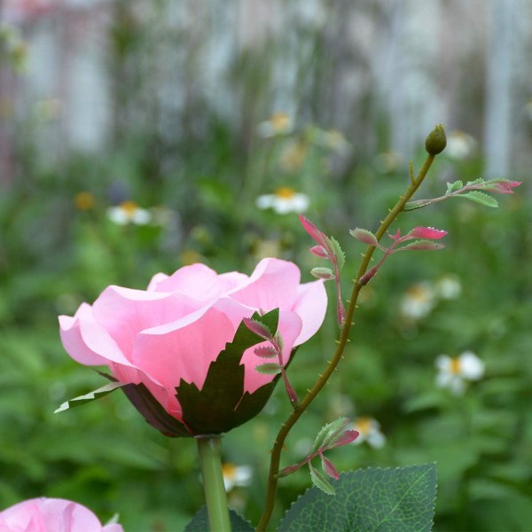 LED Rose Solar Flower Lights Outdoor Decorative Garden Stake Lights for Garden Yard Grave Vase Flowers Decor Pink Pink