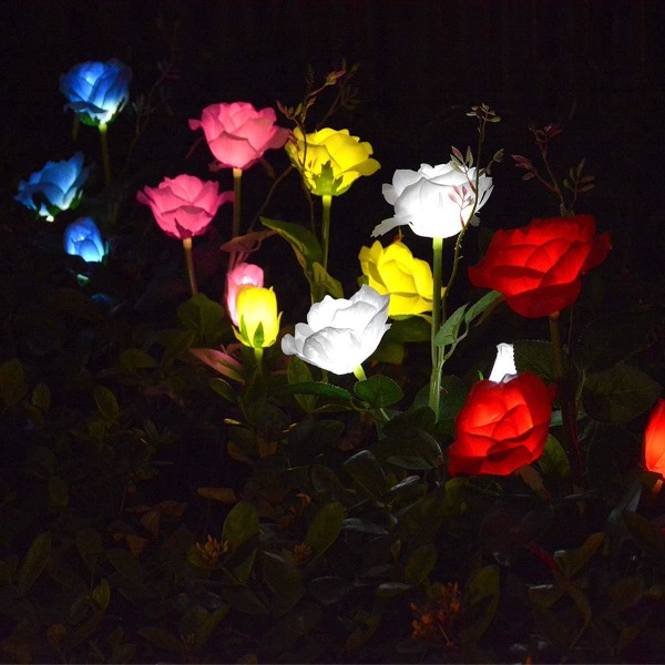 LED Rose Solar Flower Lights Outdoor Decorative Garden Stake Lights for Garden Yard Grave Vase Flowers Decor Pink Pink