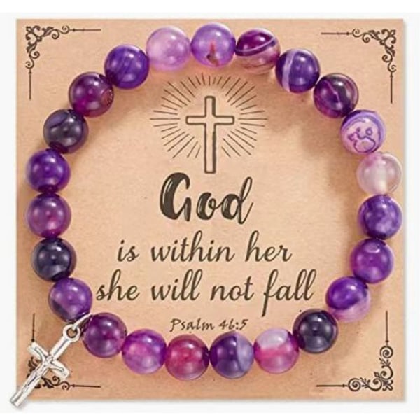Luonnonkivihelmet rannekoru Raamatun säkeellä rukouskortti koruja kristillinen lahja Purple A