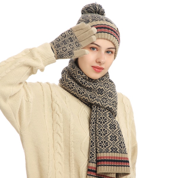 Vinter varm opbevaringsdragt strikke uld akryl hat tørklæde handsker