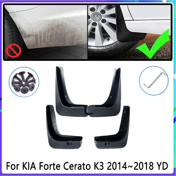 4 st Bil Stänkskydd för KIA Forte Cerato K3 2014~2018 2015 2016 2017 Stänkskärmar Skvättskydd Fender Mudflaps Biltillbehör