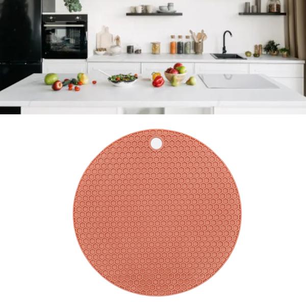Tehokas lämmöneristysvaikutteinen vaaleanpunainen kumipintainen liukumaton keittiökattila-alusta kuumille ruokakupeille (18 cm, 0,5 cm paksuus)