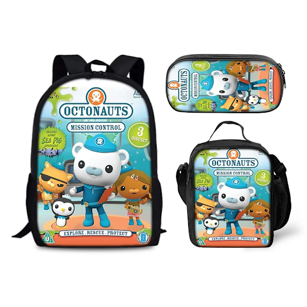 Tecknade Octonauts Skolväska Ryggsäck Lunchväska Pennfodral Set 3 st Set-12