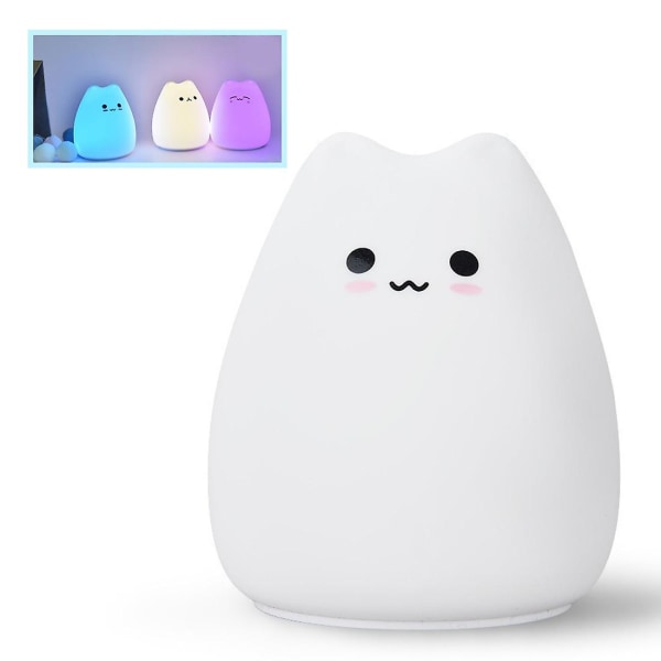 1 stk Cat Night Light til børn - sød silikone RGB farveskiftende LED-lys til piger og drenge børnehave, hvid white 9*8.9*10.2cm