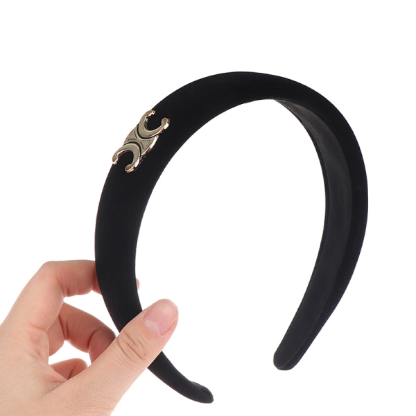 Black Velvet Pannband Kvinna Retro Headhoop Bredbrättad Presse