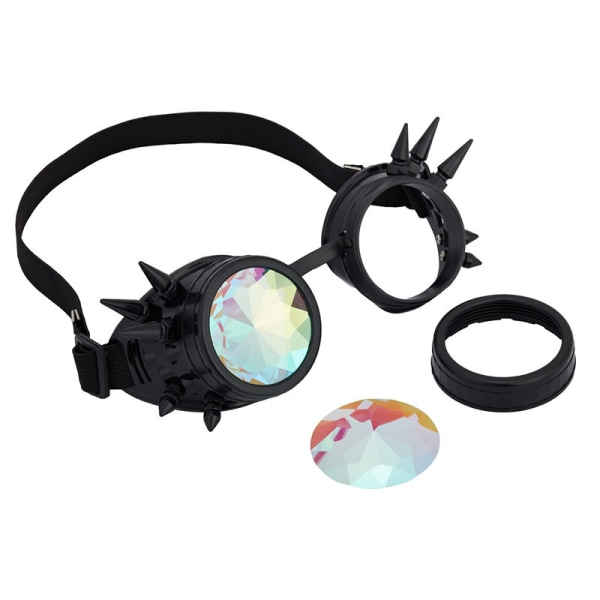 Rainbow Goggles Spiked Kaleidoscope Crystal Linses lasit Black