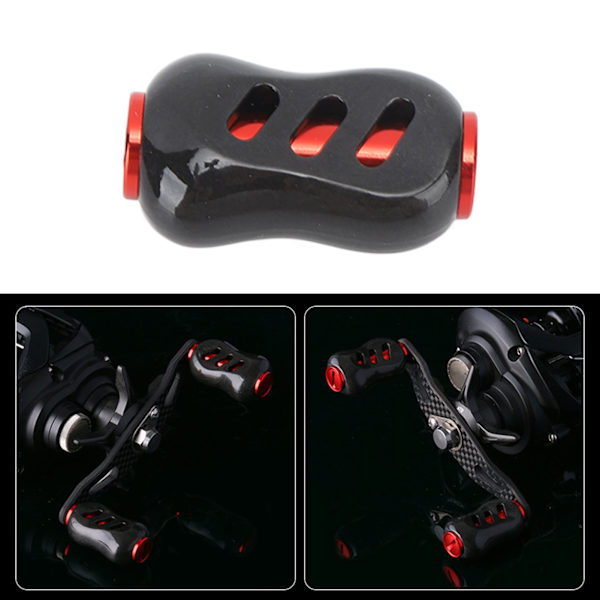 Kullfiber Fiskehjuls Håndtak Knapputskifting - Power Knob Grep i Svart og Rød Black Red