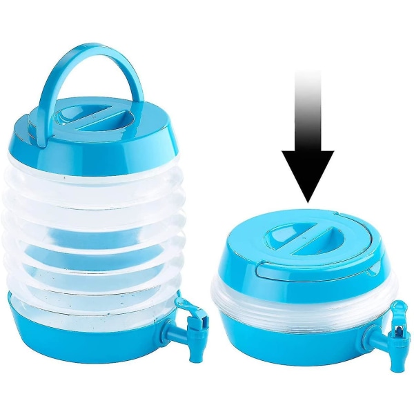Vesisäiliö: kokoontaitettava astia, nokka, teline, 5,5 litraa, sininen/läpinäkyvä (taitettava vesisäiliö)