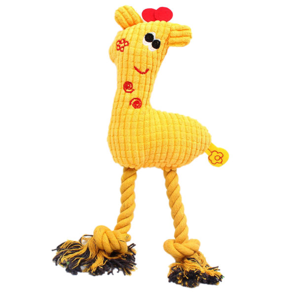 Söt Gul Giraffformad Plyschleksak för Hundar med Tuggbart Rep - Säker Flanell för Tandvård Yellow