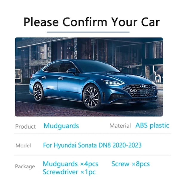 4x Hyundai Sonata DN8 2020 2021 2022 2023 Pyöränsuoja Lokasuoja Etu Taka Roiskeläpät MudFlaps Autotarvikkeet