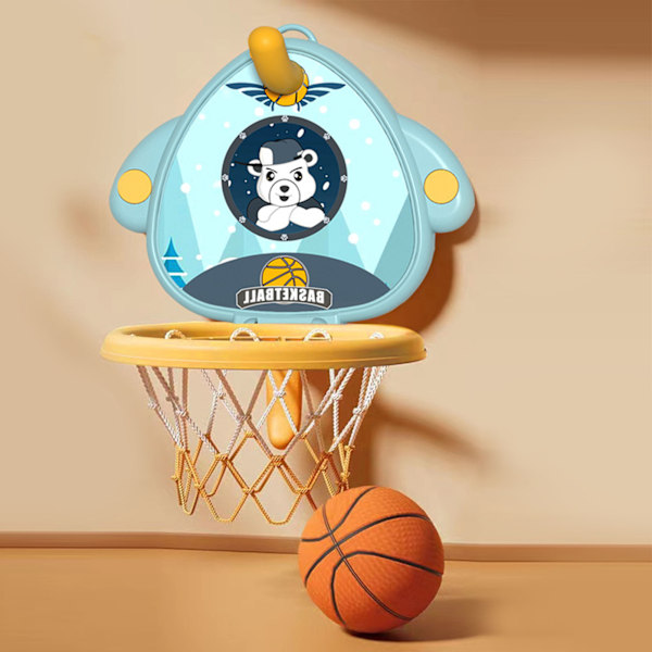 Justerbar Höjd Barnkorg Basketboll Set - Inomhus Väggmonterad Basketmål Kit med Bollpump - Cyan Färg Cyan