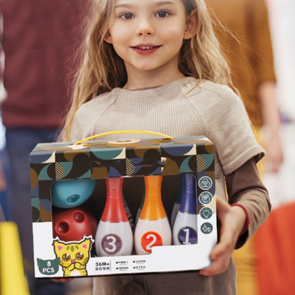 Set för barn 6 st stift och 2 st bollar Pedagogiska småbarn Mini bowlingleksaker för utomhusspel inomhus