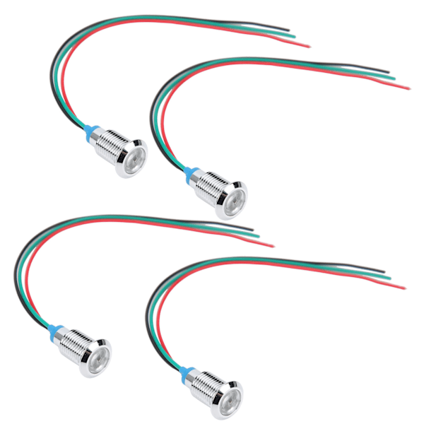 4 Sarjaa Esijohdotettuja Pyöreitä Vedenkestäviä 10 mm Metalli LED-valoja Kaksivärinen Indikaattori (Punainen ja Vihreä) Yhteinen Katodi 12-24V Red and Green