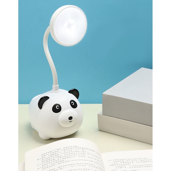 Børne Panda Læselampe - Fleksibel Svanehals USB Genopladelig 600mAh LED Skrivebordslampe til Hjemmestudier og Kontorbrug White