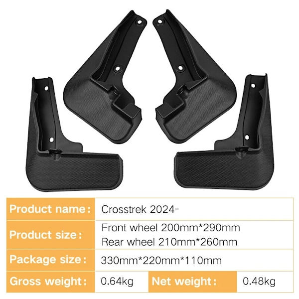 Stänkskydd för Subaru Crosstrek 2024-2025, Mud Flaps, Skärmar