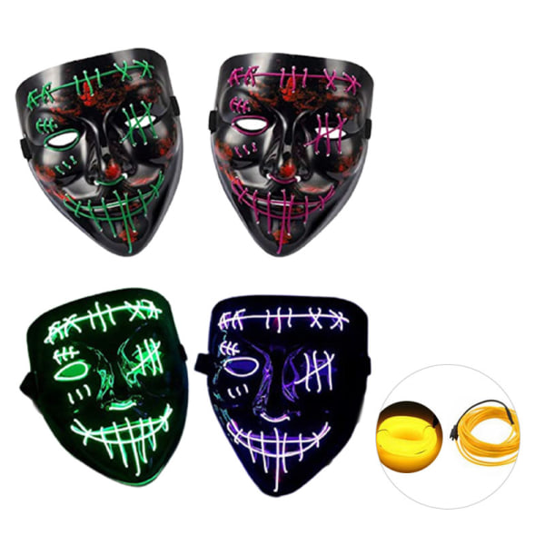 LED Lys Up Stitches Purge Mask Halloween Rave Clubbing Party Cosplay Cosplay Yellow