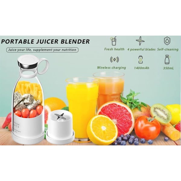 Bærbar Power Blender - Batteridrevet Smoothie Mixer USB 350ml white