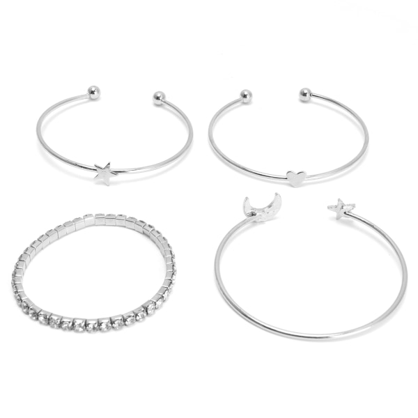 4 st Shimmerande Hjärta Stjärnmönster Armband - Perfekta Smyckesaccessoarer för Fester och Resor i Silver 4pcs Silver