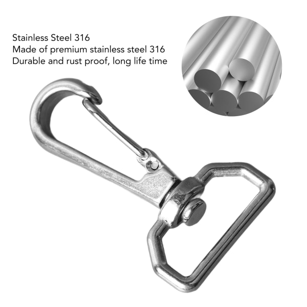 6-pak 316 Rustfritt Stål Universal D-Ring Snap Hooks - Webbing Belte Fjærspenner for Stropper, Ledninger, Snører, Dyrehalsbånd og Lærbelter